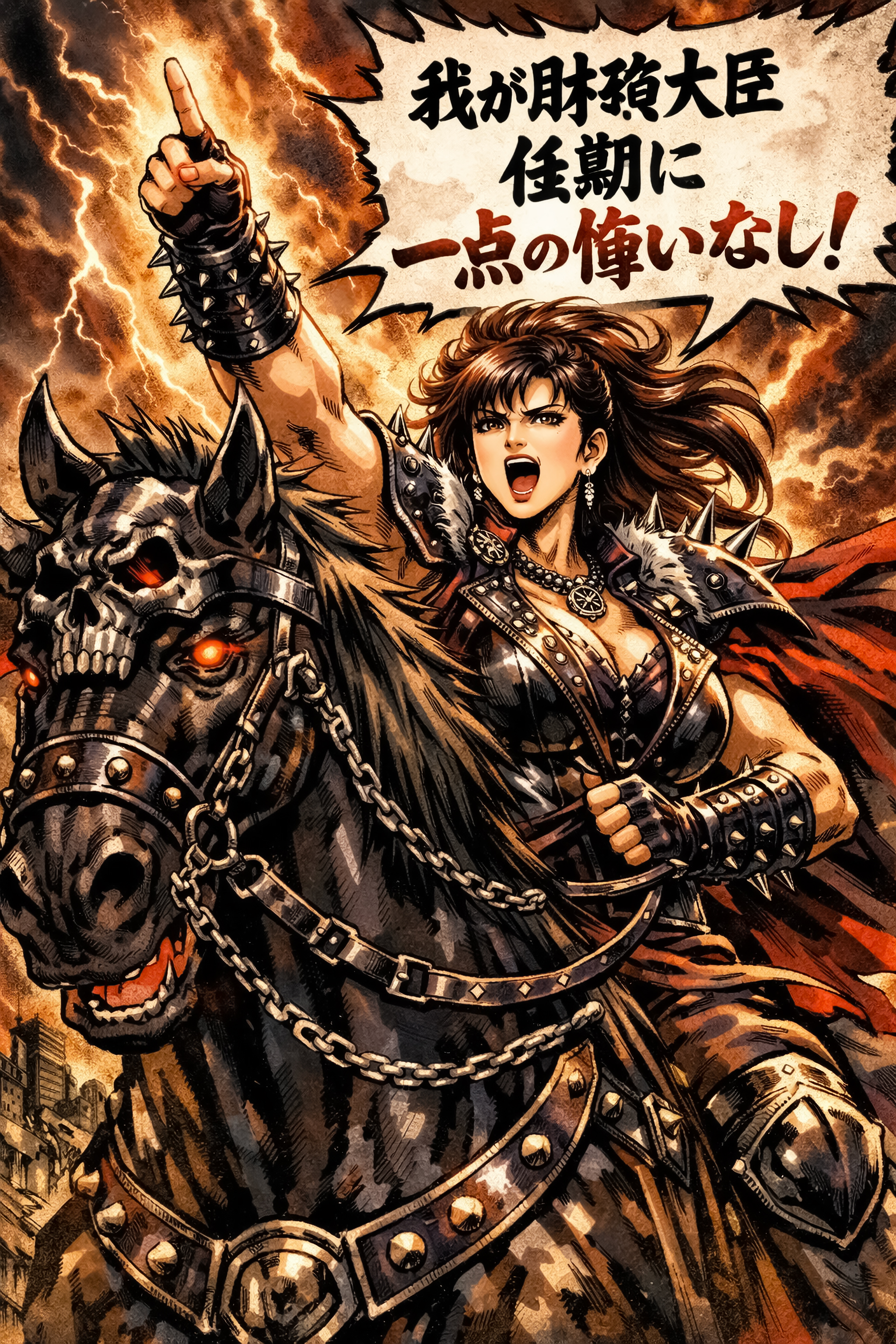 今日のChatGPT-久々の仕事は「北斗の拳風片山さつき」、さつきが聖帝ショウヒゼイの秘孔「控除内」を突き倒す!?